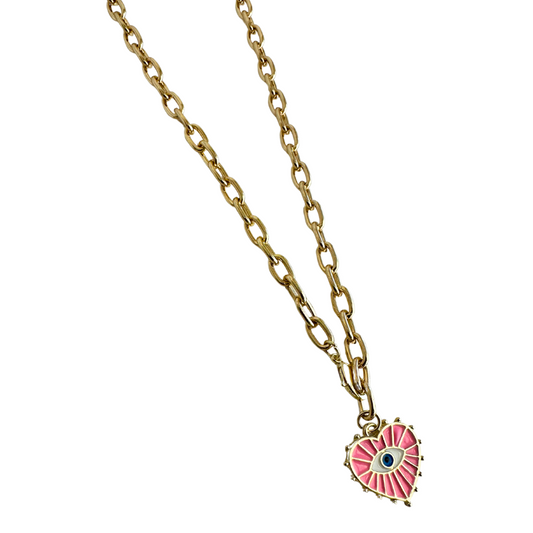 Pink Evil Eye Heart Necklace